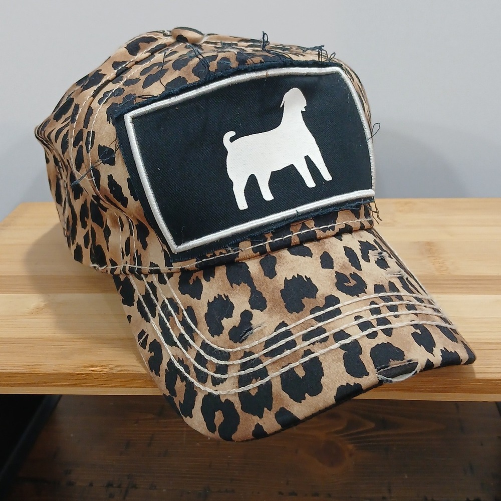 Sunshine and Rodeos Leopard Baseball Cap Goat Distressed Brim Velcro Back